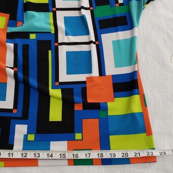 New Directions. Petite. EUC. Blue, Orange, Teal Short Sleeve Top. Size XLP - Picture 10 of 10